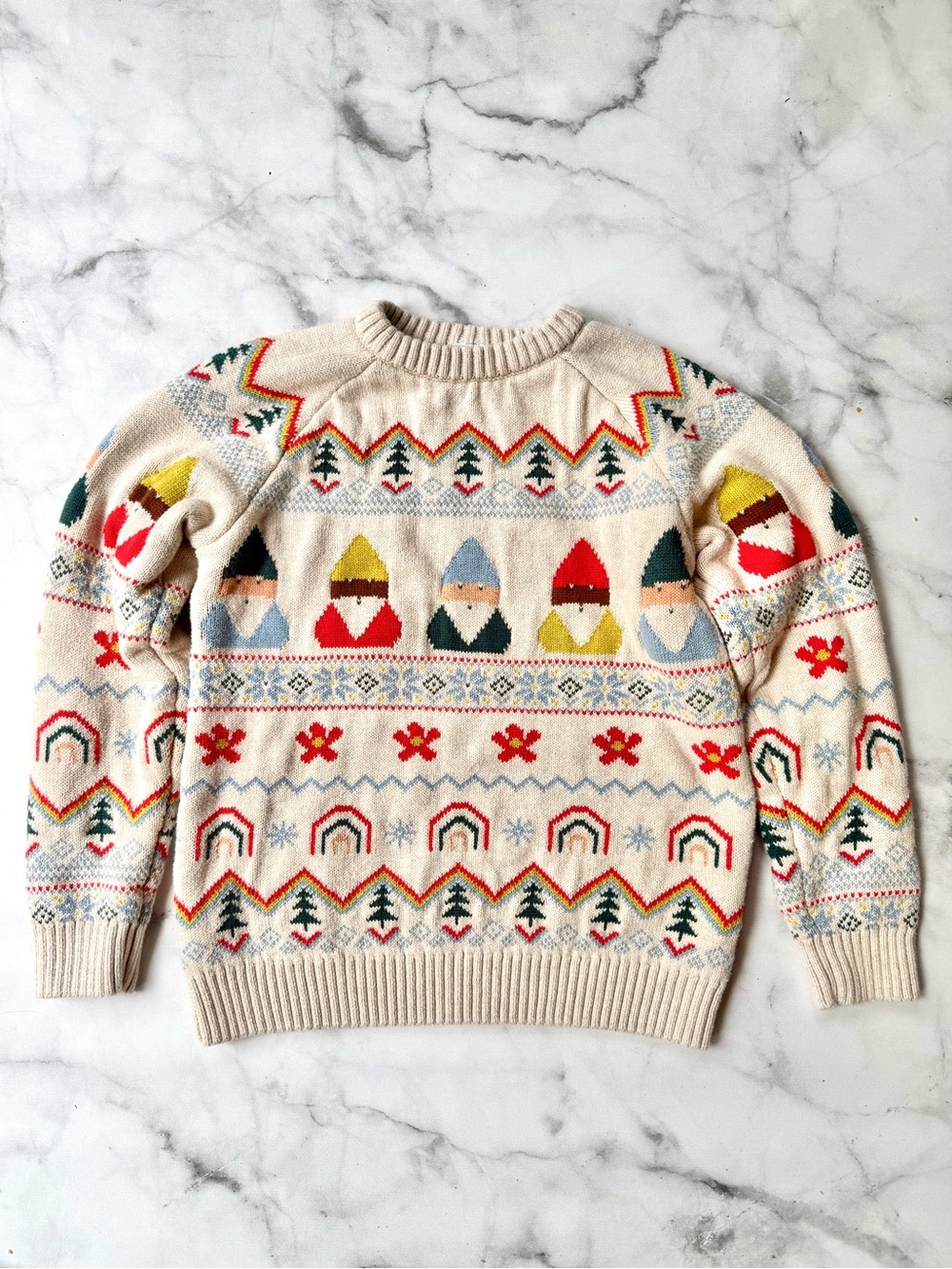 Hanna Anderson Ivory Rainbow Gnomes Fair Isle Knit Pullover Christmas Sweater